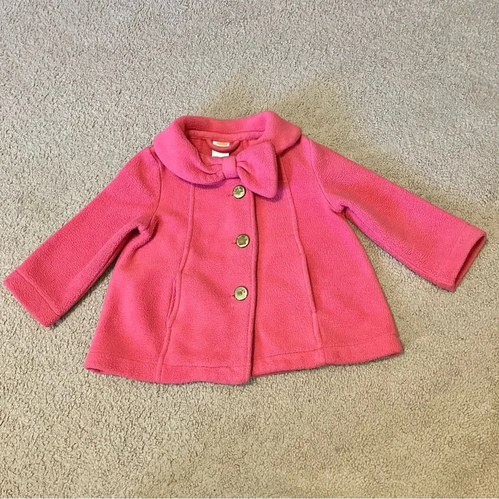 VTG Gymboree Pink Fleece Coat Micro-fleece Jacket Bow-Accented Collar Sz 12-24M‎